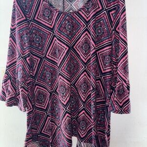 Bobbie Brooks Vibrant Pink and Black Patterned Blouse